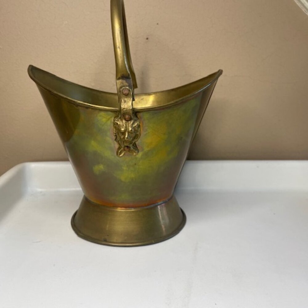 Vintage Brass Bowl with Lion Heads and Handle